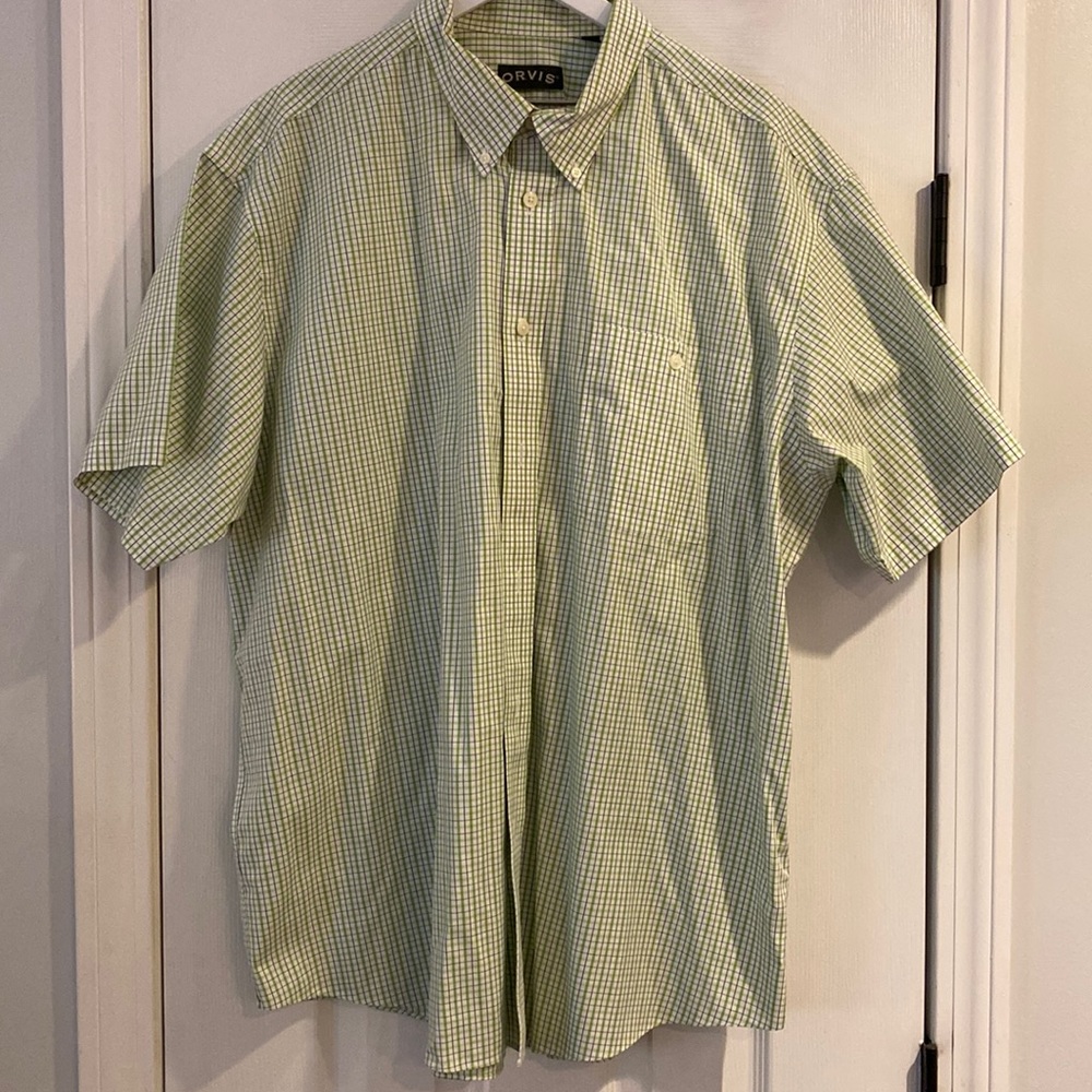 Orvis green plaid short sleeve button up